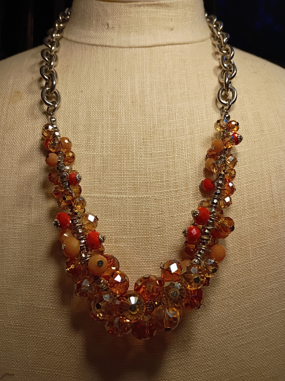 Gold-Tone VERA Orange Crystal Cluster Necklace - Women Jewelry